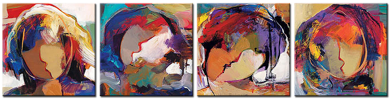 Vierluik Abstracte Gezichten modern schilderij