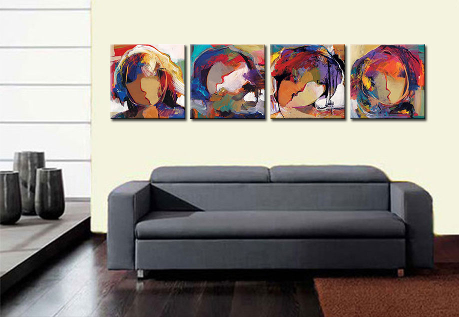 Vierluik Abstracte Gezichten modern schilderij - Afbeelding 4