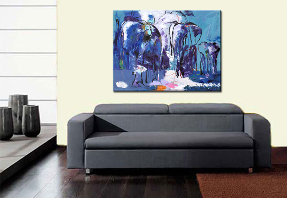 Olifanten modern schilderij 120x90cm - Afbeelding 2