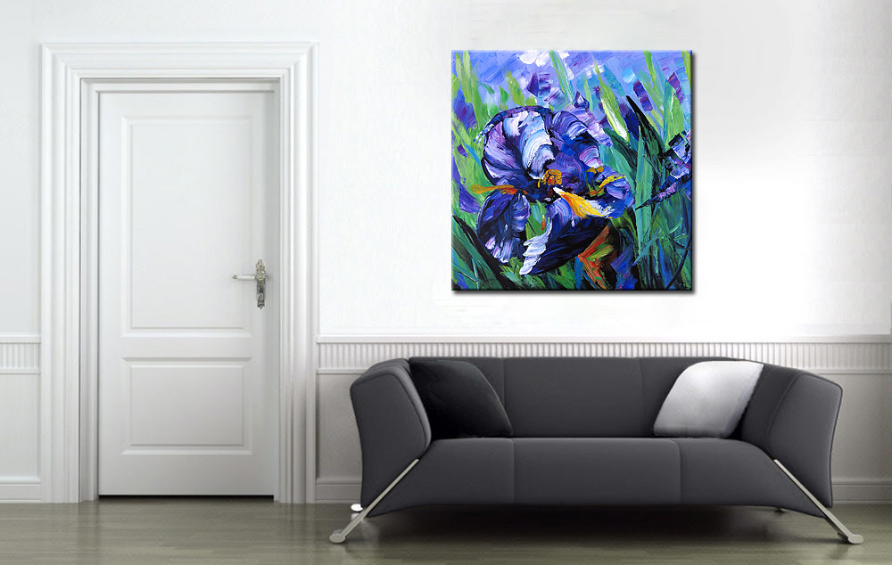 Bloemen schilderij Paarse Iris Abstract 100x100cm - Afbeelding 2