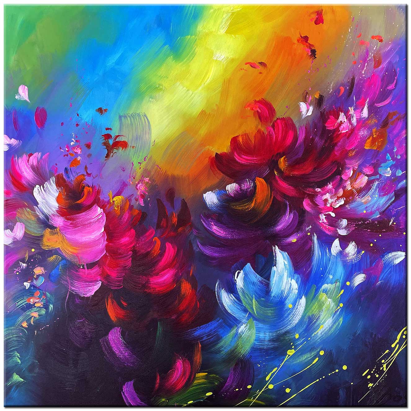 Bloemen schilderij Kleurrijke Bloemen 100x100cm