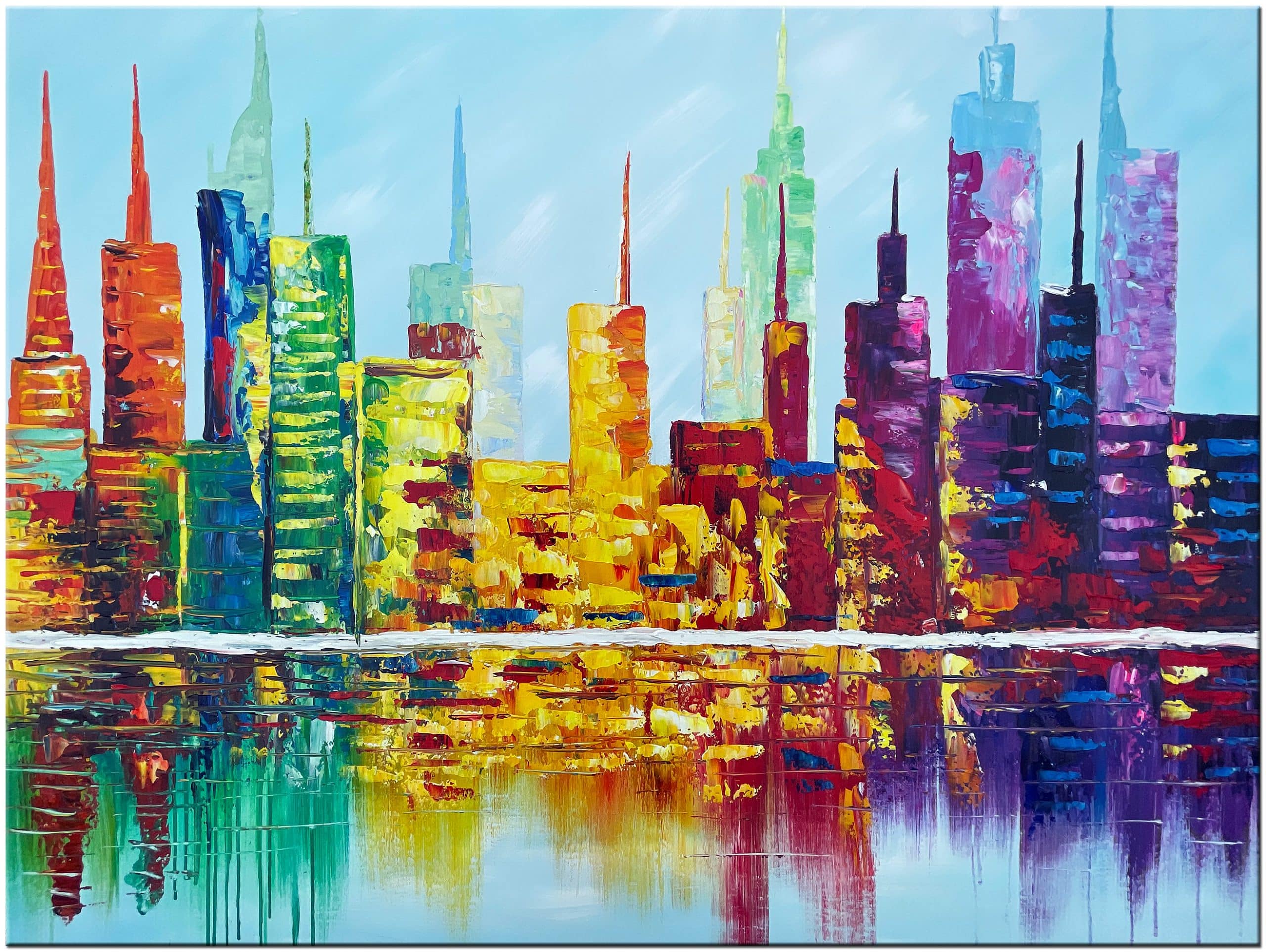 Kleurrijke stad modern schilderij 120x90cm