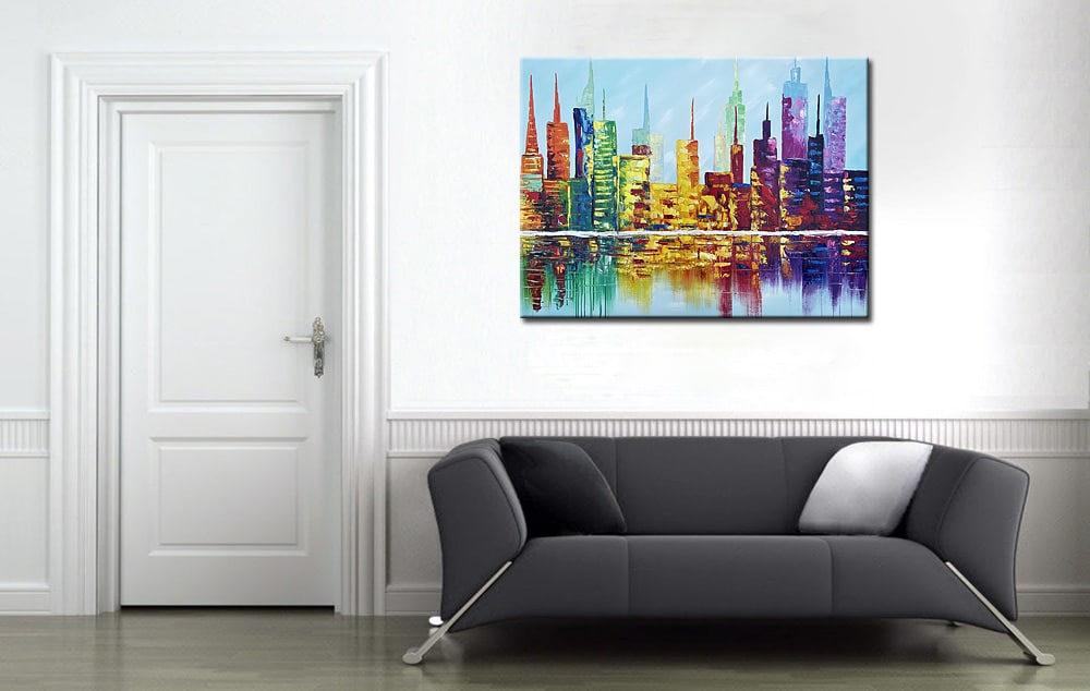 Kleurrijke stad modern schilderij 120x90cm - Afbeelding 2