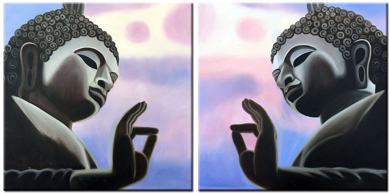 Boeddha modern tweeluik schilderij