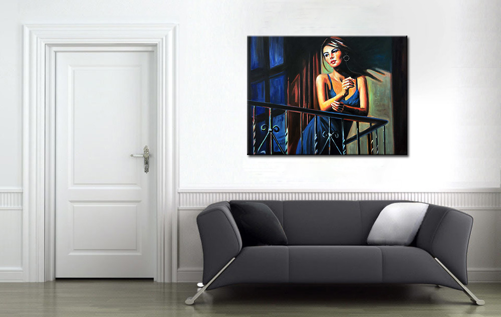 Dame op Balkon schilderij 120x90cm - Afbeelding 2