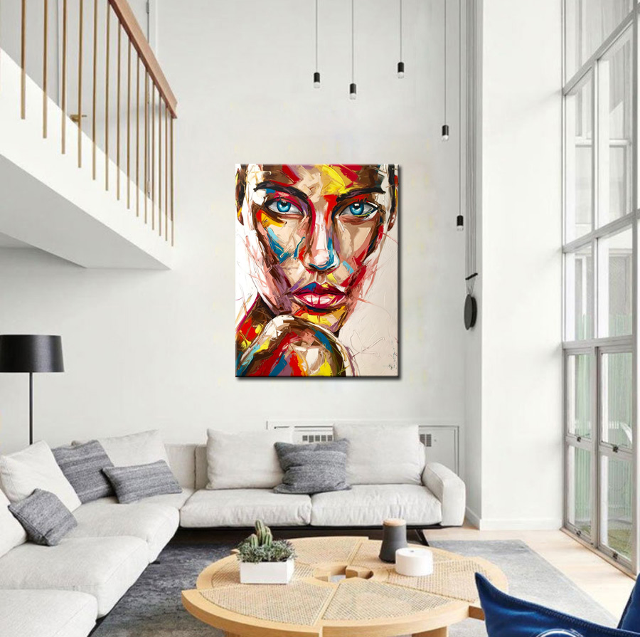 Blik van Kleur dame modern schilderij 90x120cm - Afbeelding 2