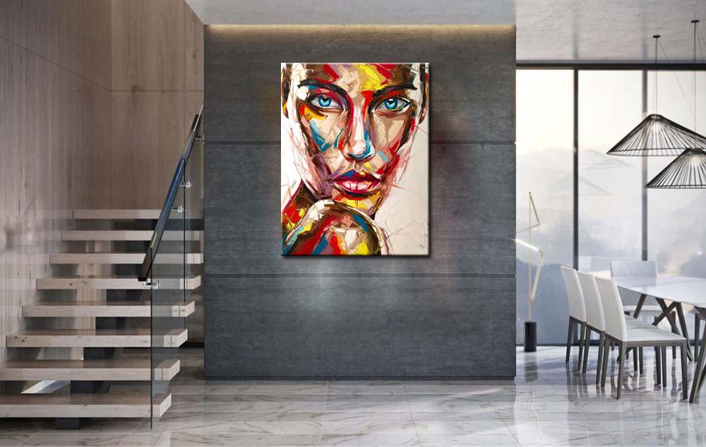 Blik van Kleur dame modern schilderij 90x120cm - Afbeelding 3