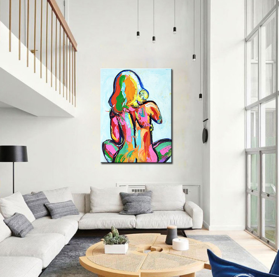 Zittende Vrouw kleurrijk schilderij 90x120cm - Afbeelding 2