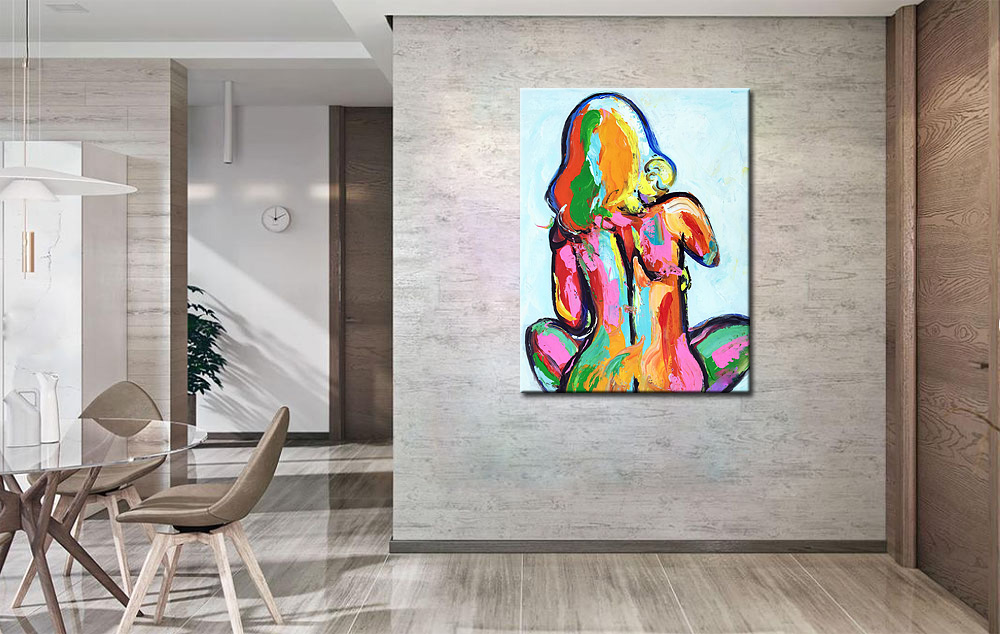 Zittende Vrouw kleurrijk schilderij 90x120cm - Afbeelding 4