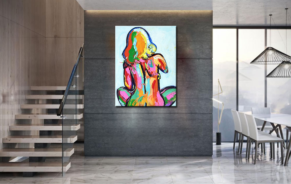 Zittende Vrouw kleurrijk schilderij 90x120cm - Afbeelding 3