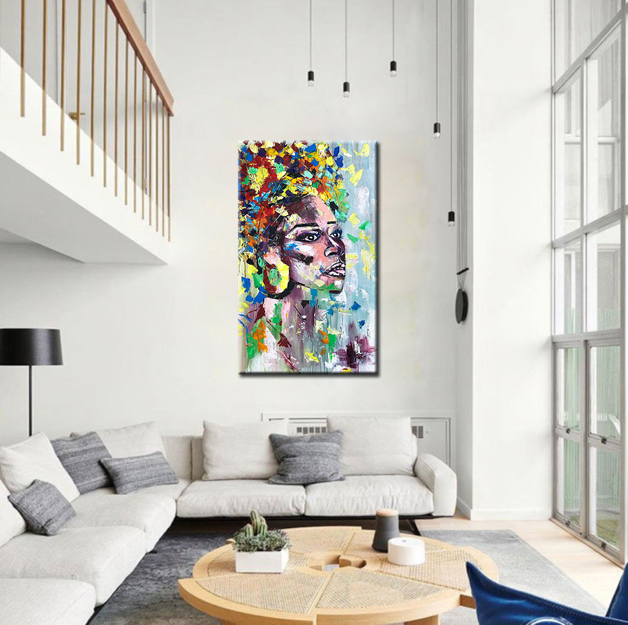 Vrouwen schilderij Afrikaanse Elegantie 70x120cm - Afbeelding 2