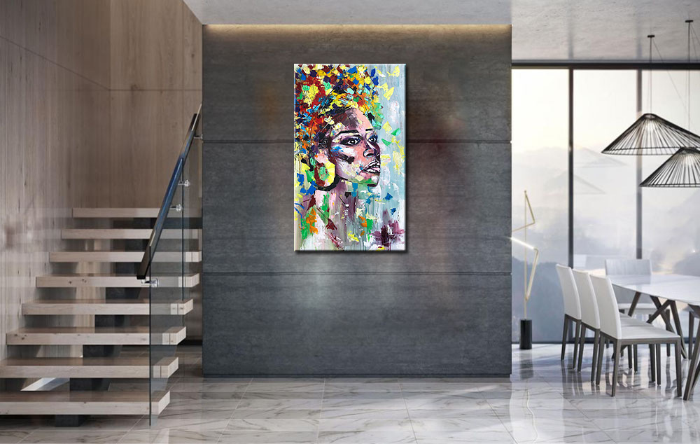 Vrouwen schilderij Afrikaanse Elegantie 70x120cm - Afbeelding 4