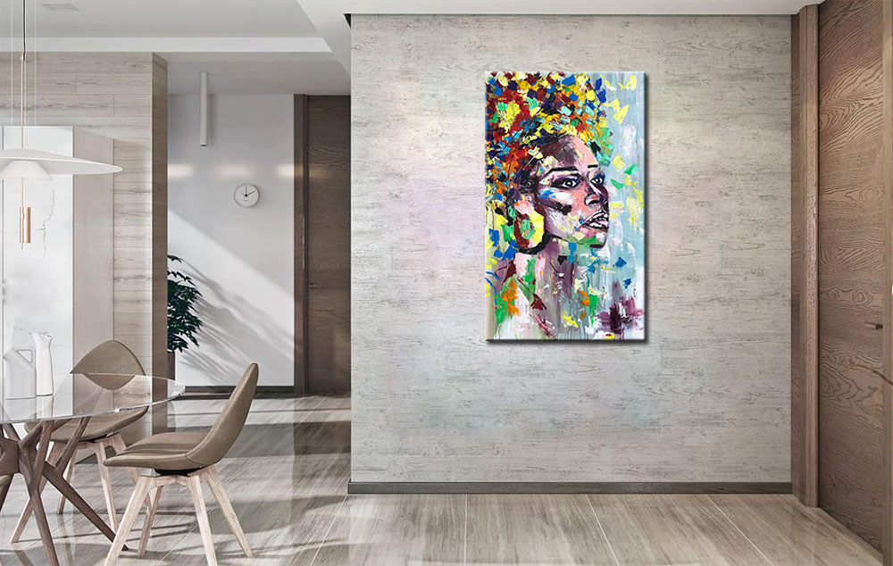 Vrouwen schilderij Afrikaanse Elegantie 70x120cm - Afbeelding 3