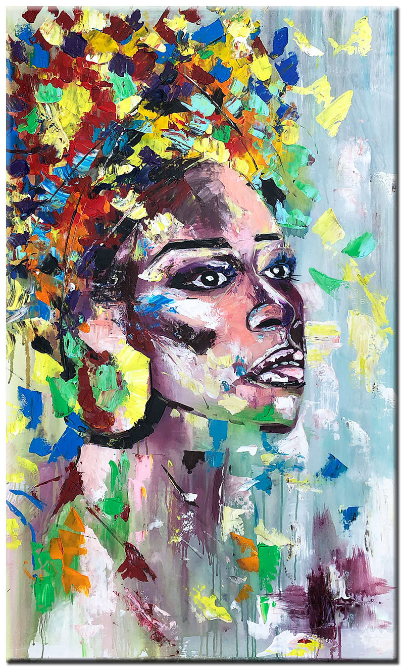 Vrouwen schilderij Afrikaanse Elegantie 70x120cm