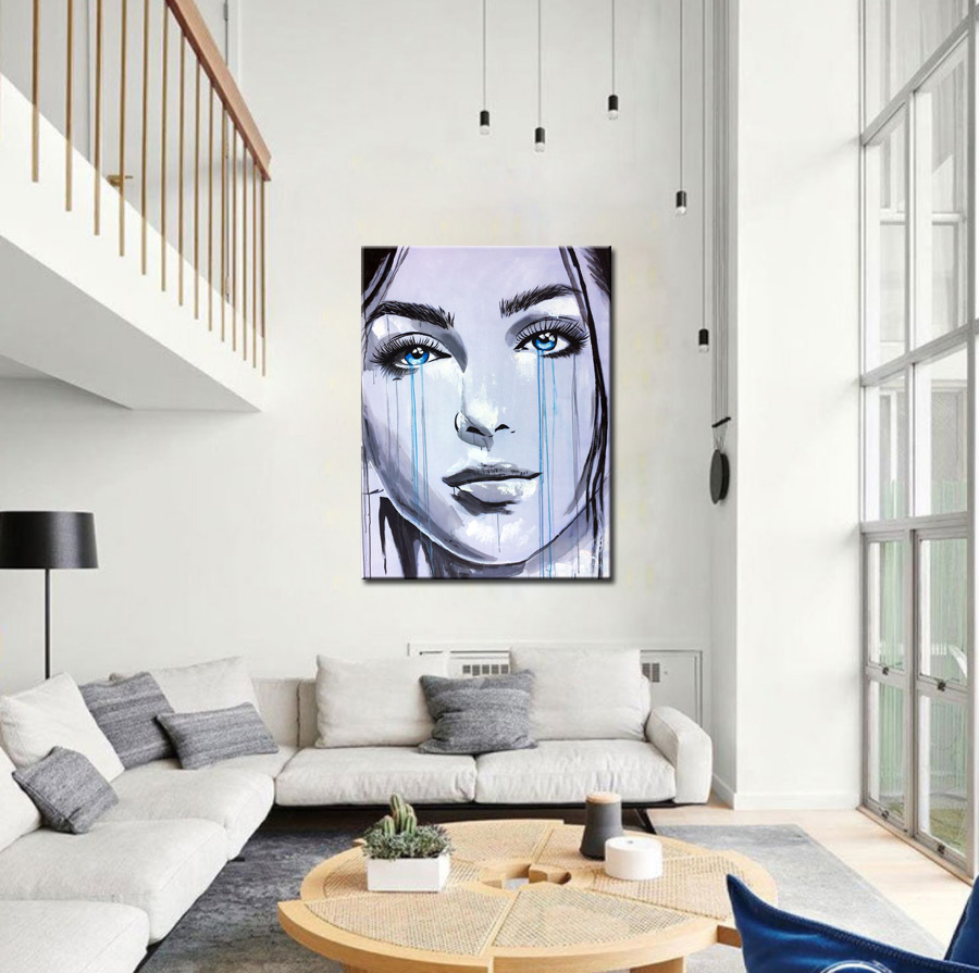 Vrouwen schilderij Tranen van Blauw 90x120cm - Afbeelding 2