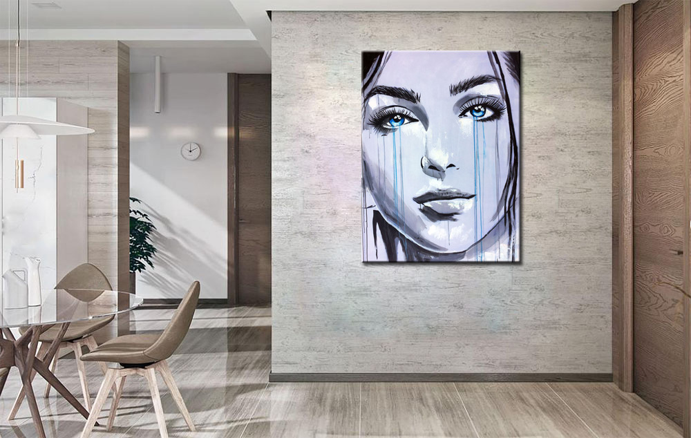 Vrouwen schilderij Tranen van Blauw 90x120cm - Afbeelding 4