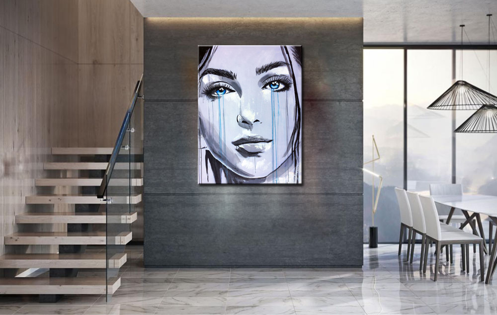 Vrouwen schilderij Tranen van Blauw 90x120cm - Afbeelding 3