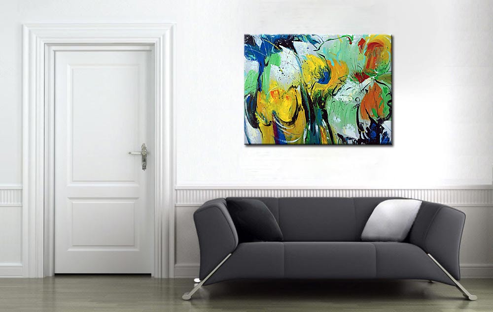 Bloemenzee abstract modern schilderij 100x80cm - Afbeelding 4