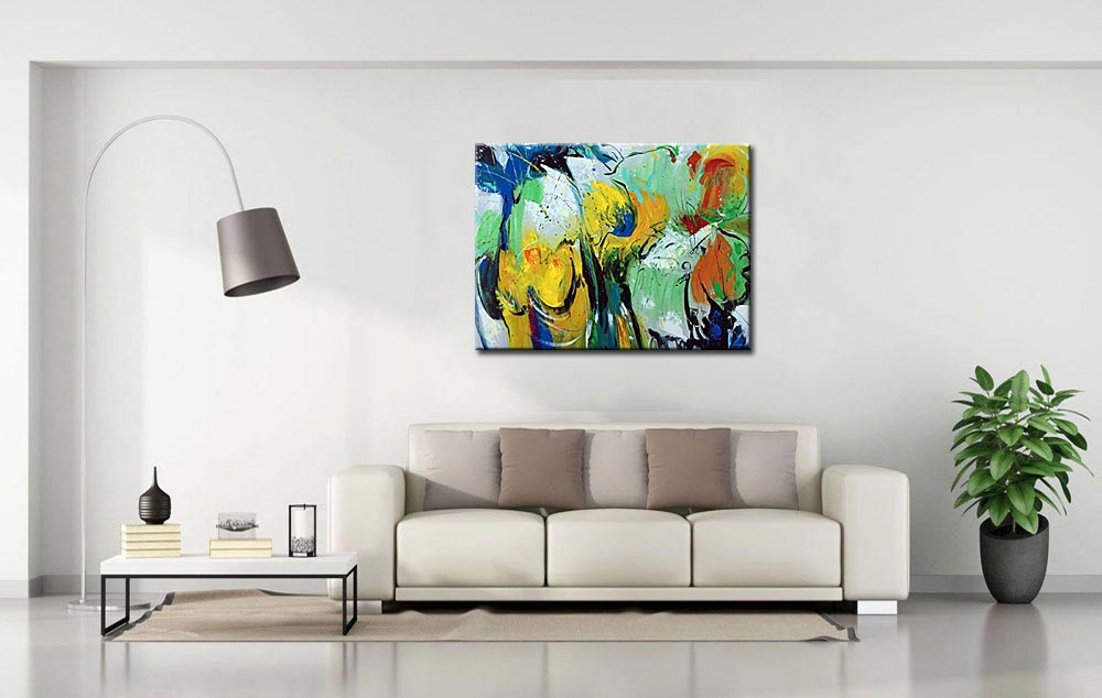 Bloemenzee abstract modern schilderij 100x80cm - Afbeelding 2