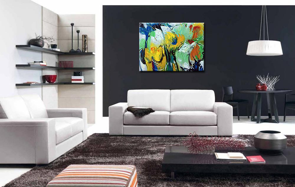 Bloemenzee abstract modern schilderij 100x80cm - Afbeelding 3