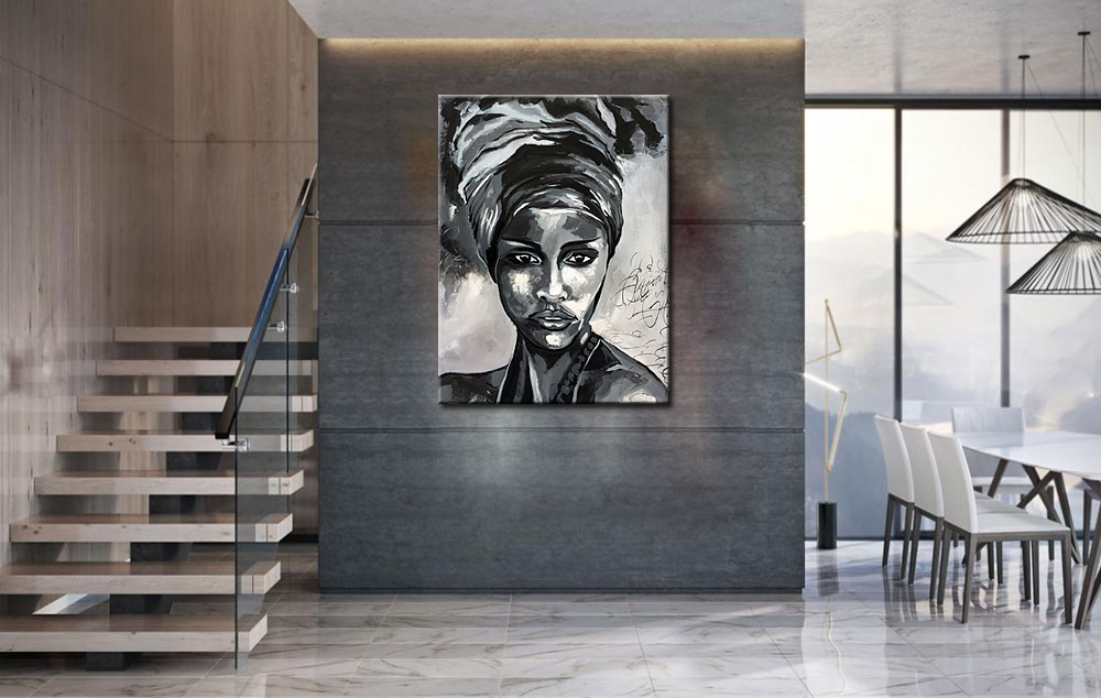 Headwrap Beauty dame modern schilderij 90x120cm - Afbeelding 3