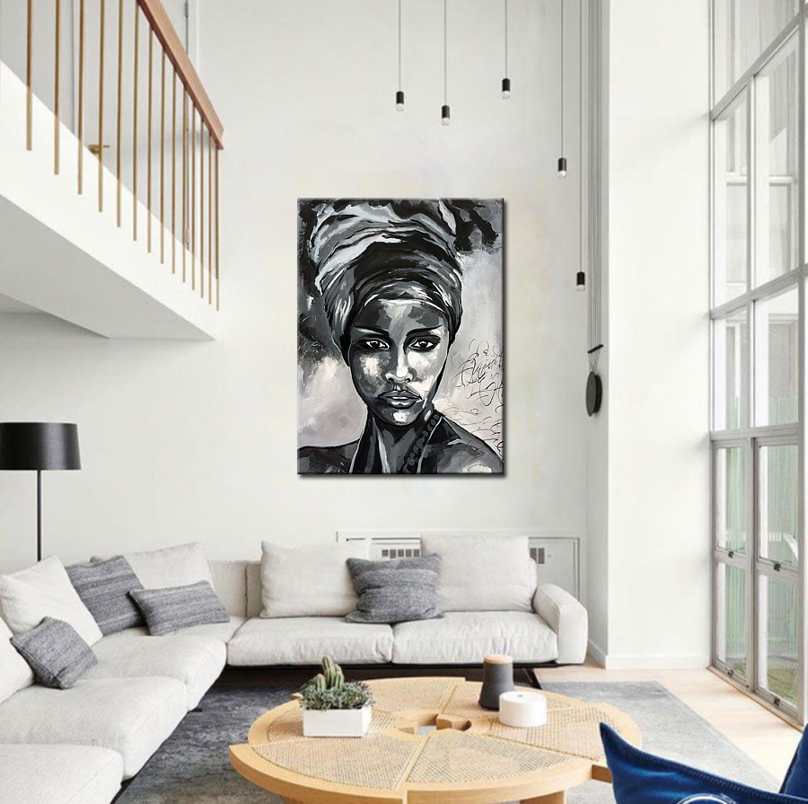 Headwrap Beauty dame modern schilderij 90x120cm - Afbeelding 2