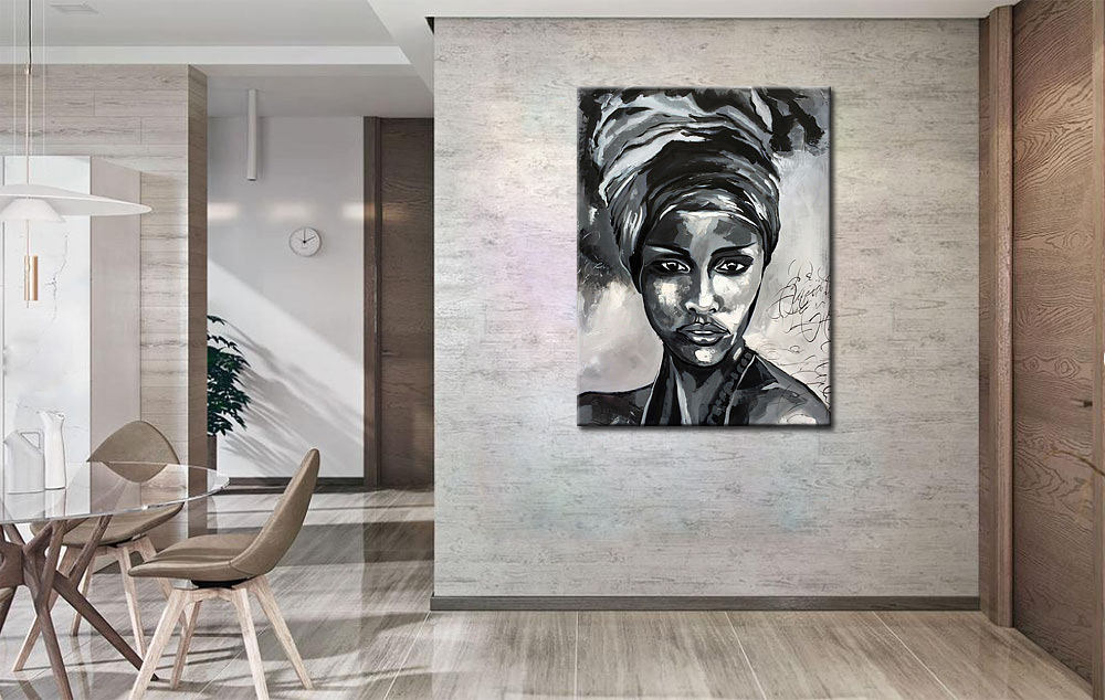 Headwrap Beauty dame modern schilderij 90x120cm - Afbeelding 4