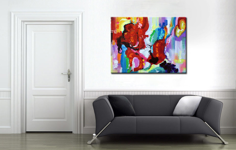 Fleurig abstract modern schilderij 120x90cm - Afbeelding 2