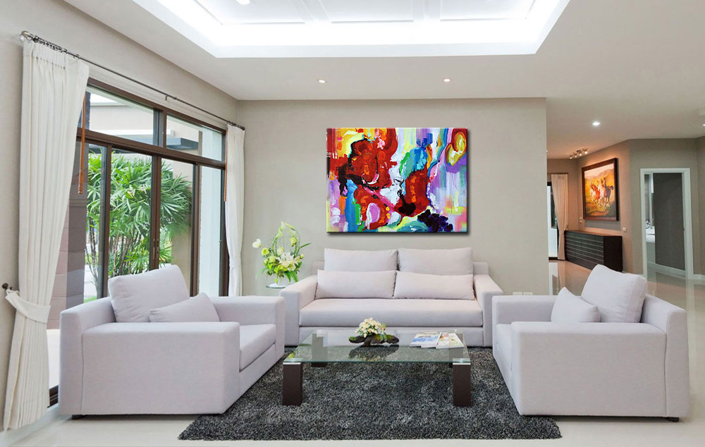 Fleurig abstract modern schilderij 120x90cm - Afbeelding 3