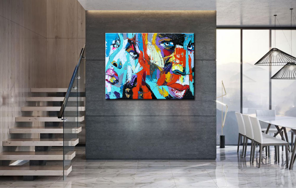 Figuratief modern schilderij Kleurrijke Gezichten 120x90cm - Afbeelding 3