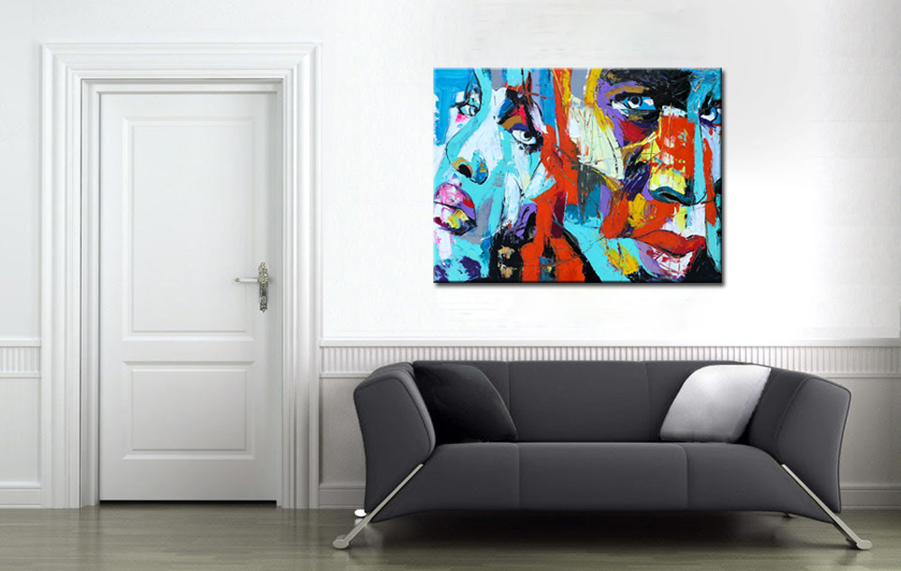 Figuratief modern schilderij Kleurrijke Gezichten 120x90cm - Afbeelding 2