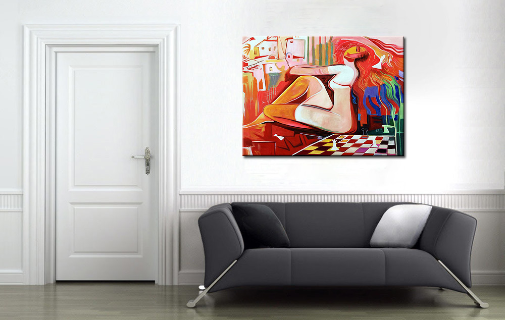 Figuratief modern schilderij Vrouw in Kleuren 120x90cm - Afbeelding 2