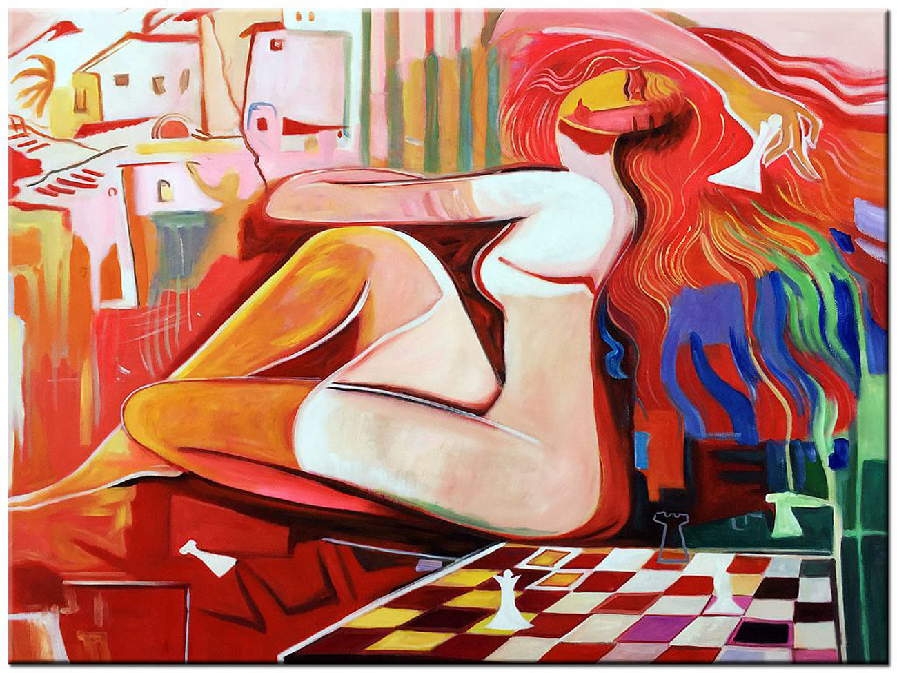 Figuratief modern schilderij Vrouw in Kleuren 120x90cm