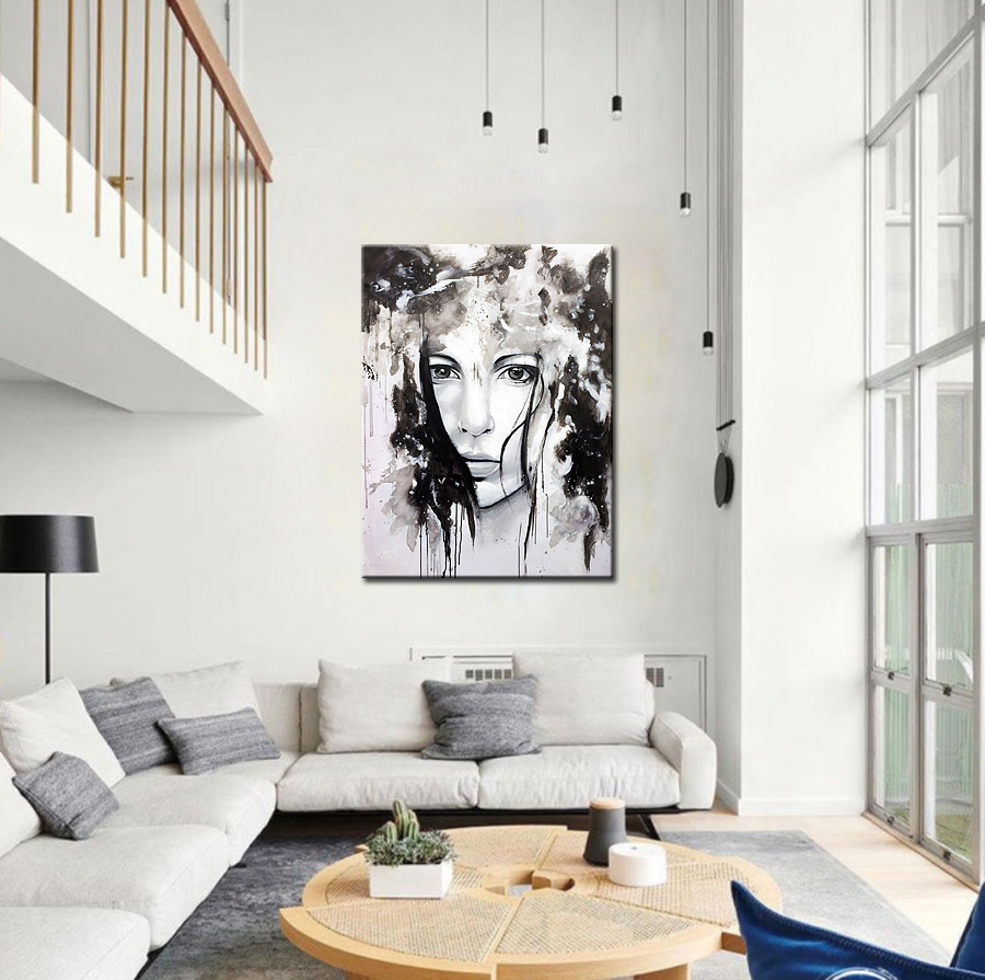 Vrouwen schilderij Zwart Wit Emotie 90x120cm - Afbeelding 2