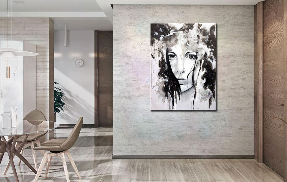 Vrouwen schilderij Zwart Wit Emotie 90x120cm - Afbeelding 3