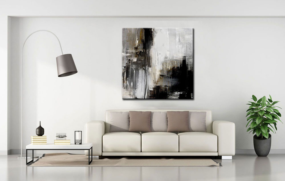 Abstract schilderij Grijze Mist 100x100cm - Afbeelding 3