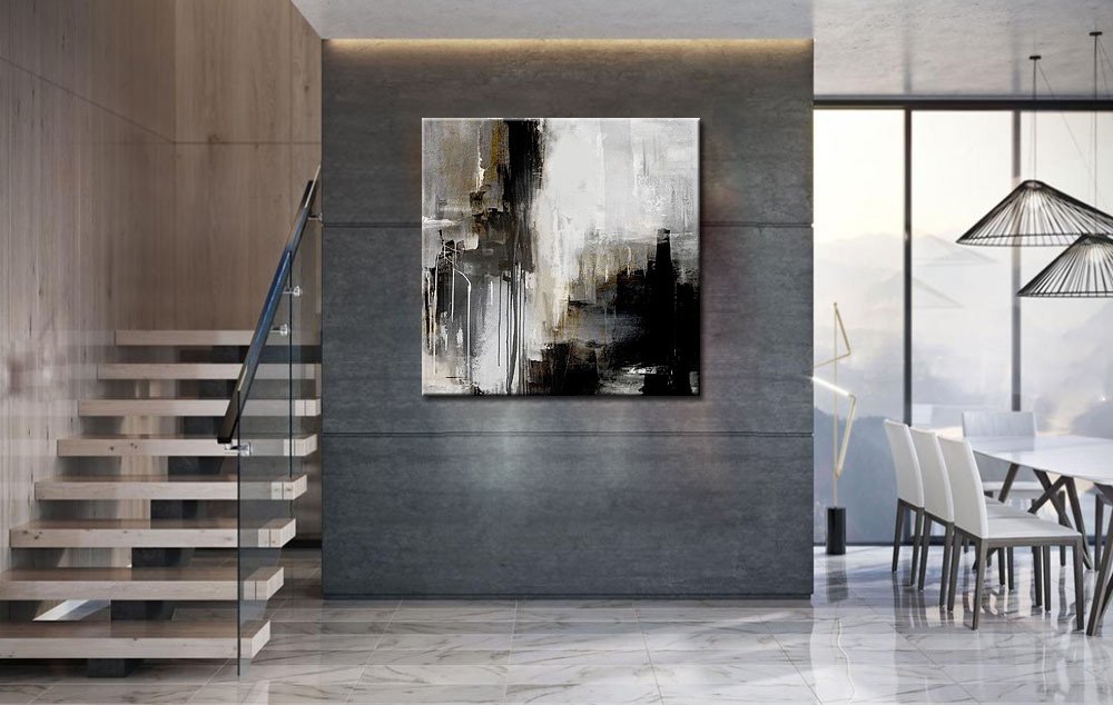 Abstract schilderij Grijze Mist 100x100cm - Afbeelding 2