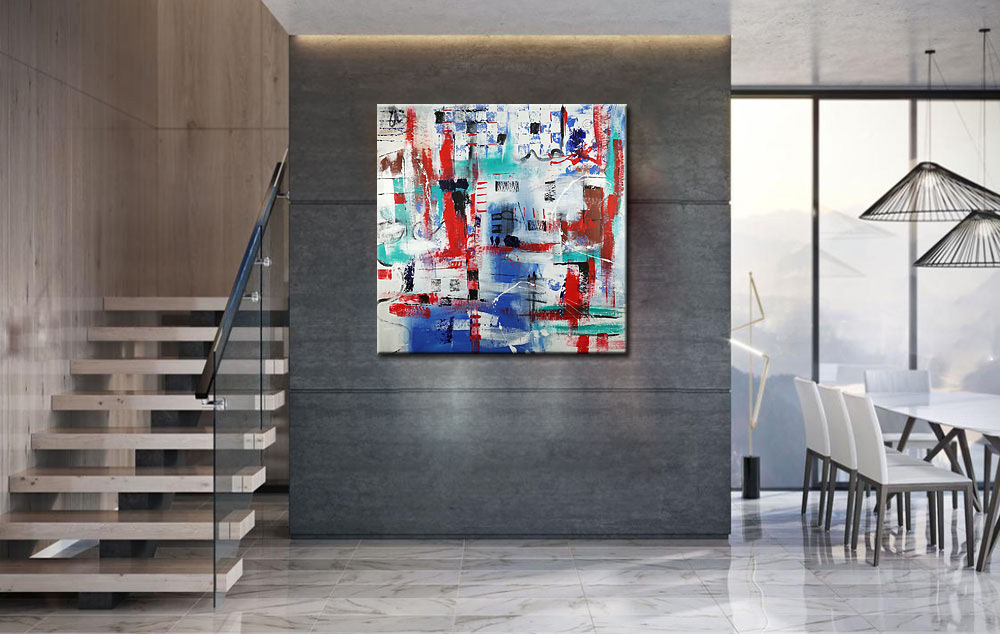Enfriamiento modern abstract schilderij 100x100cm - Afbeelding 4