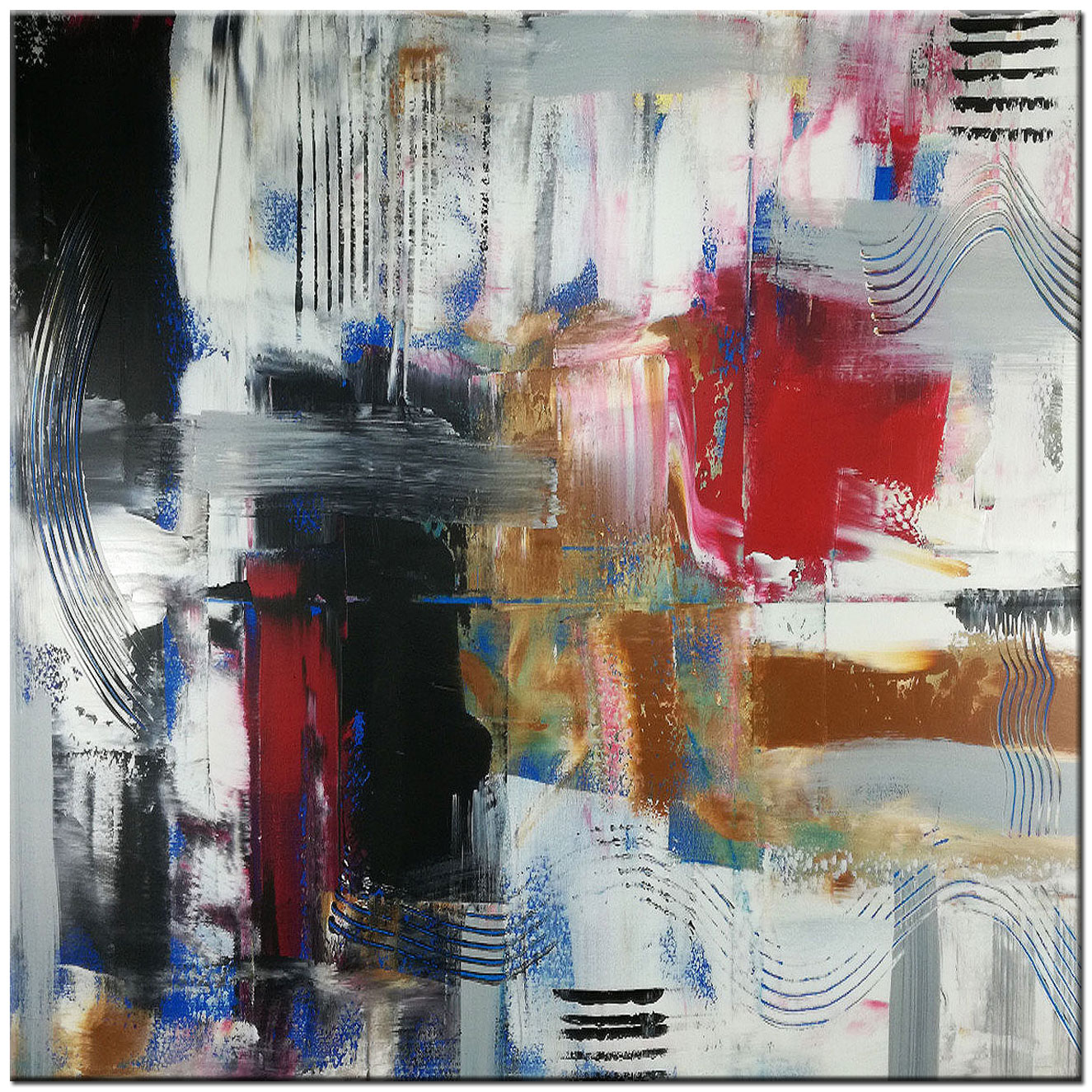 Ondas Abstractas modern abstract schilderij 100x100cm