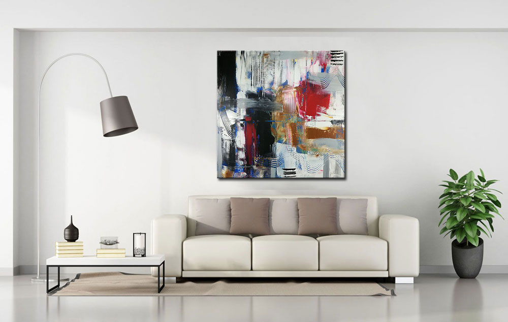 Ondas Abstractas modern abstract schilderij 100x100cm - Afbeelding 3