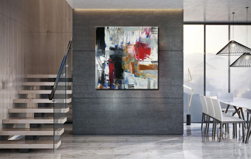 Ondas Abstractas modern abstract schilderij 100x100cm - Afbeelding 2