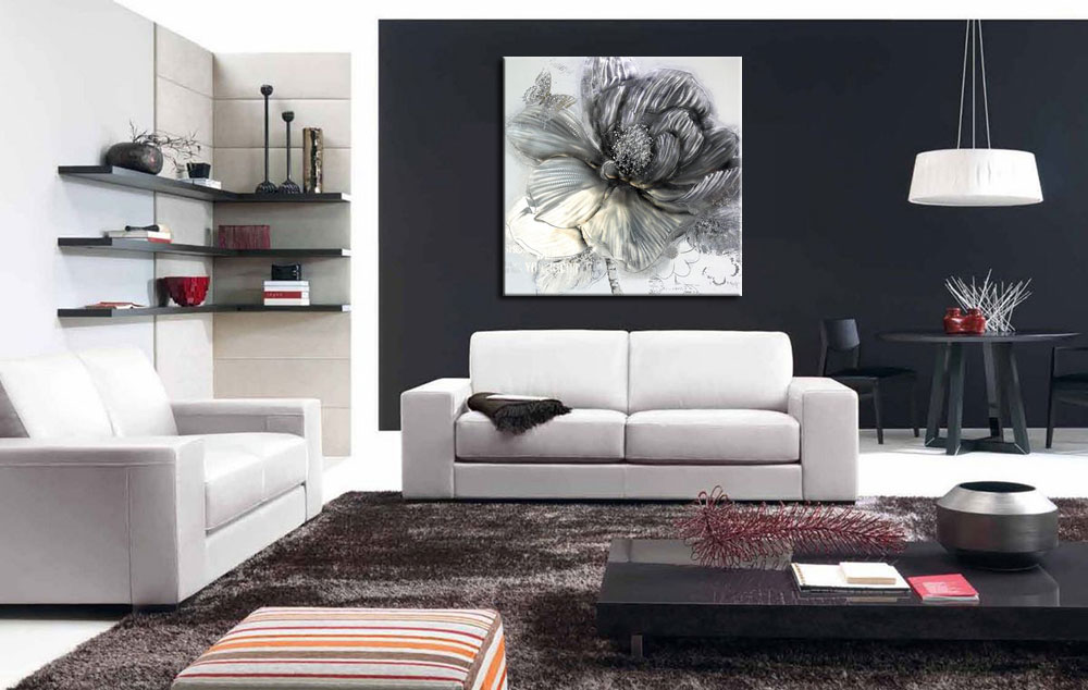 Schilderij Stralende Zilverroos 100x100cm - Afbeelding 3