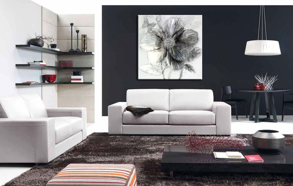 Schilderij Zilveren Bloem 100x100cm - Afbeelding 4