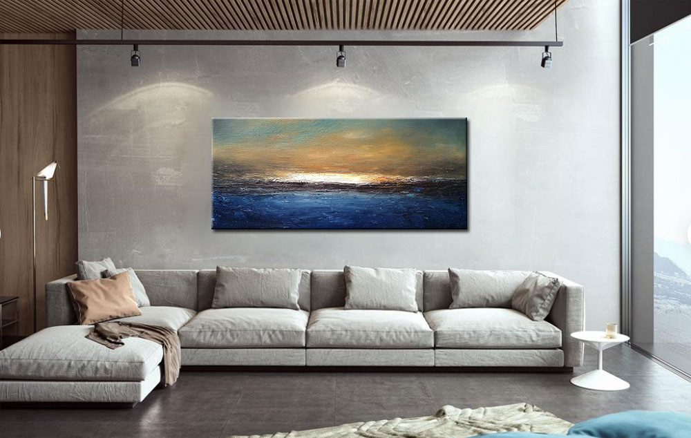 Abstract schilderij Stilte aan Zee 160x70cm - Afbeelding 2