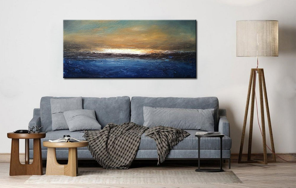 Abstract schilderij Stilte aan Zee 160x70cm - Afbeelding 4