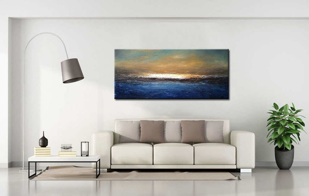Abstract schilderij Stilte aan Zee 160x70cm - Afbeelding 3