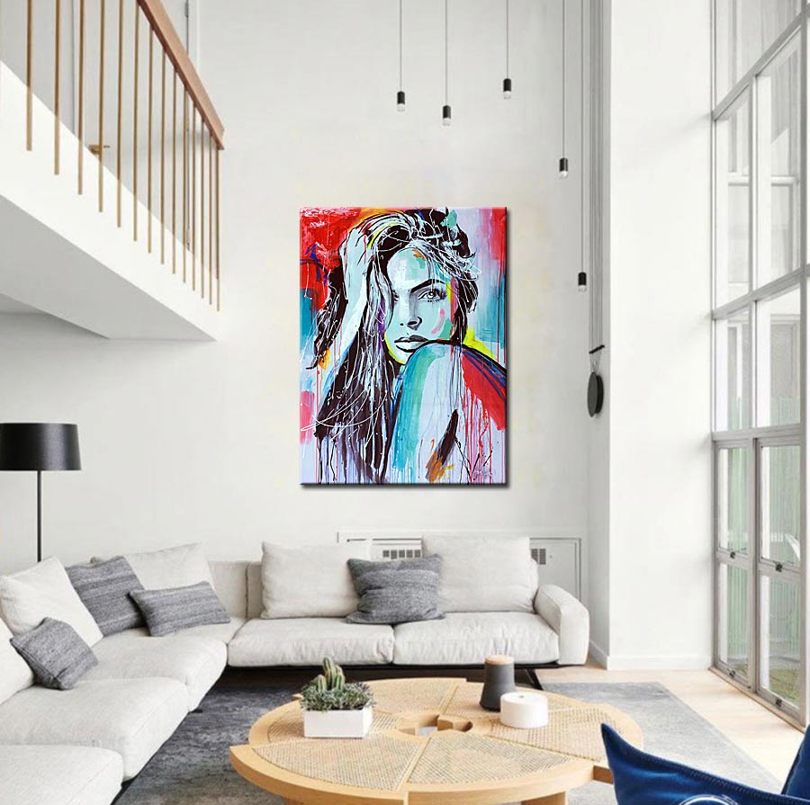 Stille Blik dame schilderij 90x120cm - Afbeelding 2