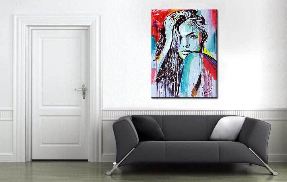 Stille Blik dame schilderij 90x120cm - Afbeelding 3