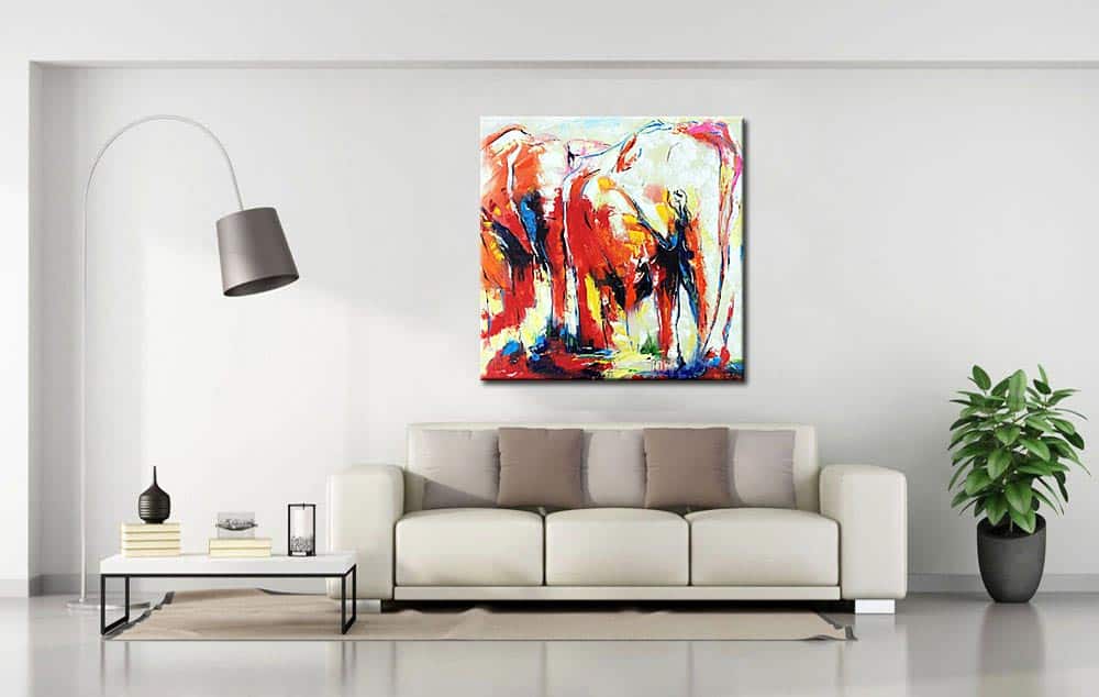 Kudde Olifanten modern schilderij - Afbeelding 4