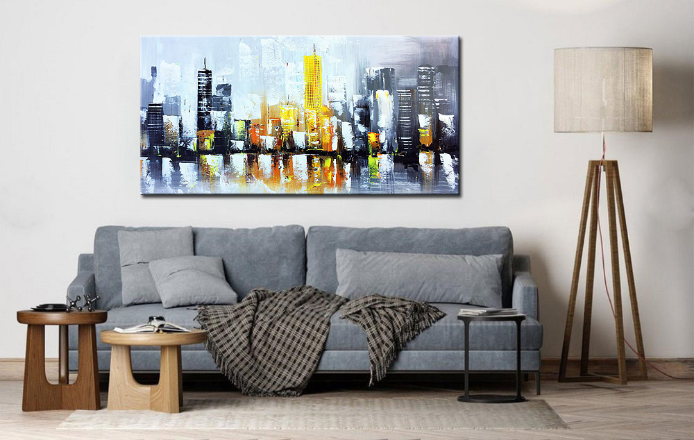 Stad met Gele Hoogbouw modern schilderij - Afbeelding 4